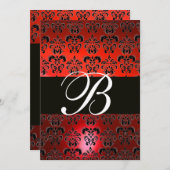 RED SCHWARZ-WEISS DAMASK MONOGRAMM UAWG EINLADUNG (Vorne/Hinten)