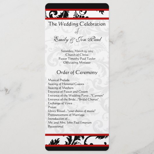 Red Schwarz-weiß Damask Swirl Wedding Program Programm (Vorderseite)