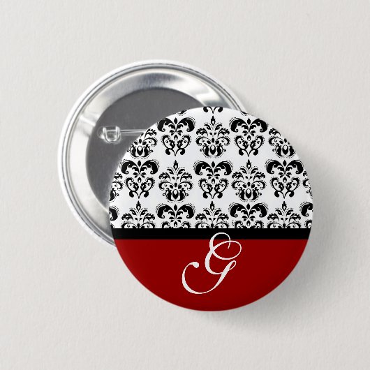 RED SCHWARZ-WEISS DAMASK WEDD MONOGRAM BUTTON (Vorne & Hinten)