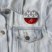 RED SCHWARZ-WEISS DAMASK WEDD MONOGRAM BUTTON (Beispiel)