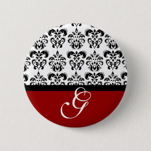 RED SCHWARZ-WEISS DAMASK WEDD MONOGRAM BUTTON