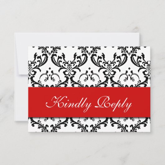 Red Schwarz-weiß Damask Wedding UAWG RSVP Karte (Vorderseite)