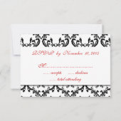 Red Schwarz-weiß Damask Wedding UAWG RSVP Karte (Rückseite)
