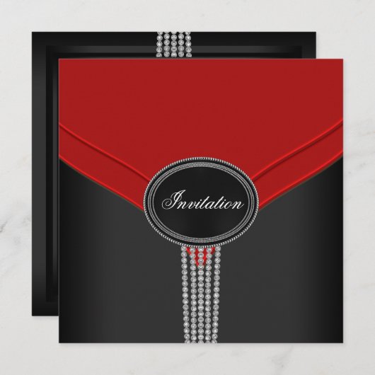 Red Schwarz-weiß Diamond Black Krawatte Party Einladung (Vorne/Hinten)
