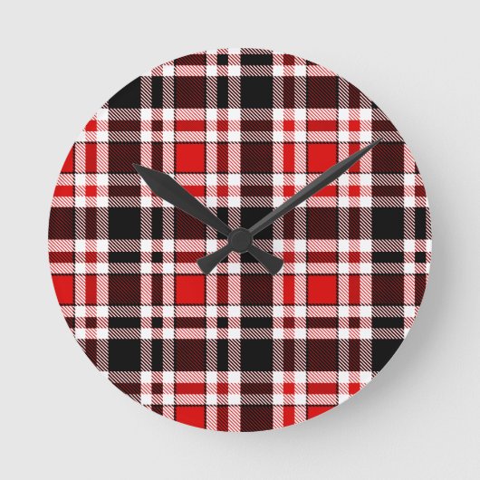 Red Schwarz-weiß Flannel Tartan Muster Runde Wanduhr (Vorderseite)