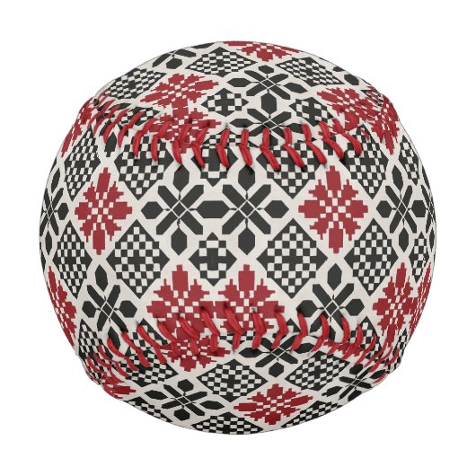 Red Schwarz-weiß Geometric Folk Pattern Baseball (Vorderseite)