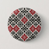 Red Schwarz-weiß Geometric Folk Pattern Button (Vorderseite)