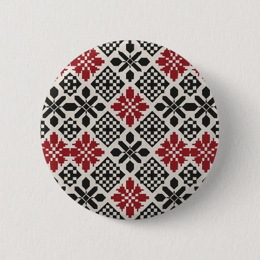 Red Schwarz-weiß Geometric Folk Pattern Button (Vorderseite)