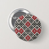Red Schwarz-weiß Geometric Folk Pattern Button (Vorne & Hinten)