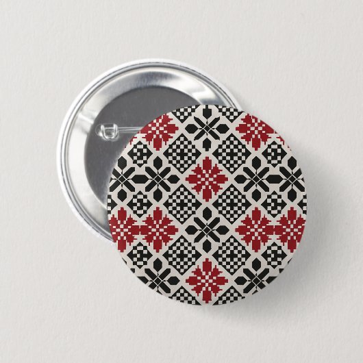 Red Schwarz-weiß Geometric Folk Pattern Button (Vorne & Hinten)