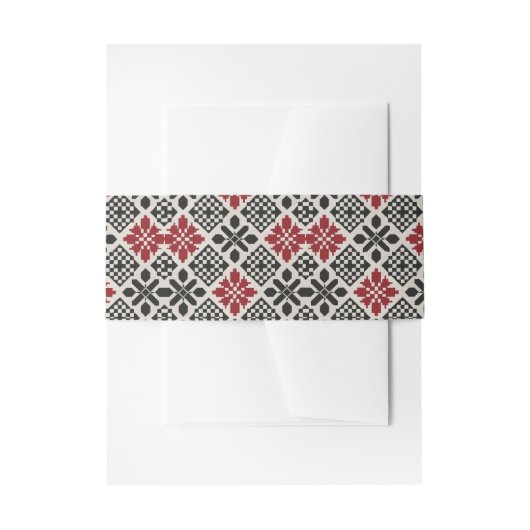 Red Schwarz-weiß Geometric Folk Pattern Einladungsbanderole (Vorderseite Beispiel)