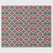 Red Schwarz-weiß Geometric Folk Pattern Geschenkpapier (Flach)