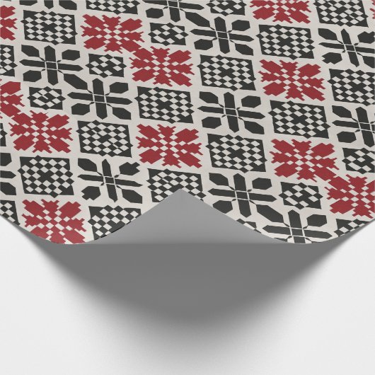 Red Schwarz-weiß Geometric Folk Pattern Geschenkpapier (Ecke)