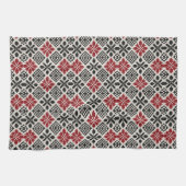 Red Schwarz-weiß Geometric Folk Pattern Geschirrtuch (Horizontal)