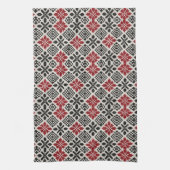 Red Schwarz-weiß Geometric Folk Pattern Geschirrtuch (Vertikal)