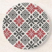 Red Schwarz-weiß Geometric Folk Pattern Getränkeuntersetzer (Vorne)