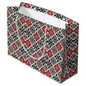 Red Schwarz-weiß Geometric Folk Pattern Große Geschenktüte (Rückseite Schrägansicht)