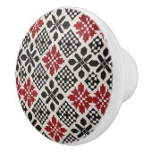 Red Schwarz-weiß Geometric Folk Pattern Keramikknauf (Rechts)