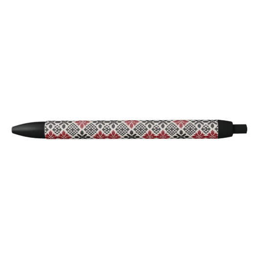 Red Schwarz-weiß Geometric Folk Pattern Kugelschreiber (Vorderseite)