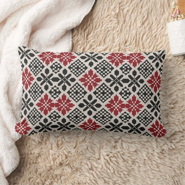 Red Schwarz-weiß Geometric Folk Pattern Lendenkissen (Decke)