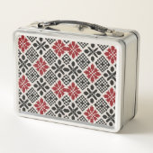 Red Schwarz-weiß Geometric Folk Pattern Metall Brotdose (Rückseite)