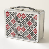 Red Schwarz-weiß Geometric Folk Pattern Metall Brotdose (Vorderseite)