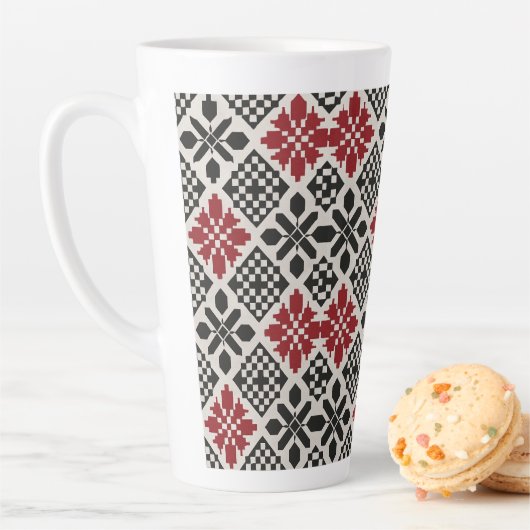 Red Schwarz-weiß Geometric Folk Pattern Milchtasse (Beispiel)