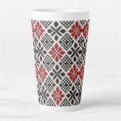 Red Schwarz-weiß Geometric Folk Pattern Milchtasse (Vorderseite)