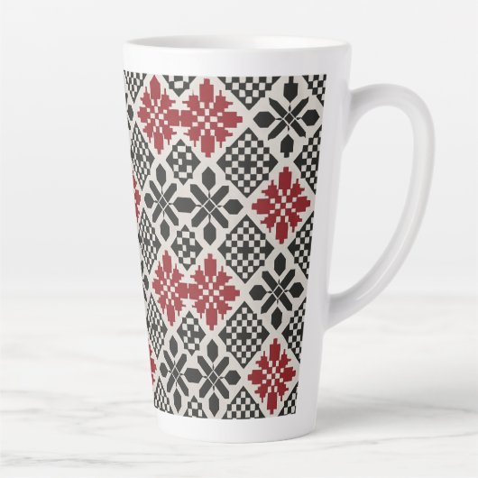 Red Schwarz-weiß Geometric Folk Pattern Milchtasse (Rechts)