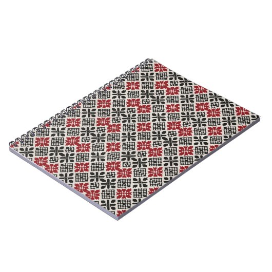 Red Schwarz-weiß Geometric Folk Pattern Notizblock (Linke Seite)