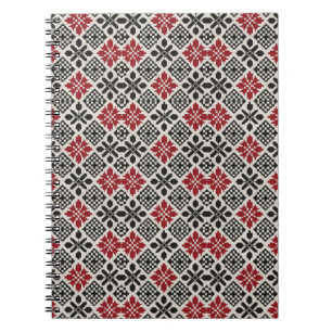 Red Schwarz-weiß Geometric Folk Pattern Notizblock
