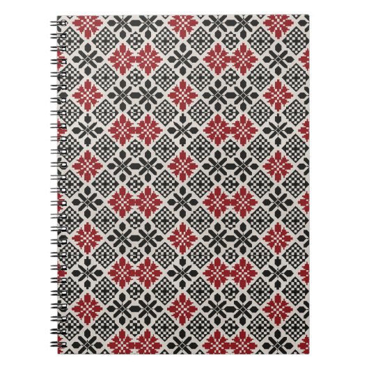 Red Schwarz-weiß Geometric Folk Pattern Notizblock (Vorderseite)