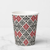 Red Schwarz-weiß Geometric Folk Pattern Pappbecher (Rückseite)