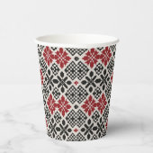 Red Schwarz-weiß Geometric Folk Pattern Pappbecher (Rechts)