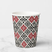 Red Schwarz-weiß Geometric Folk Pattern Pappbecher (Vorderseite)