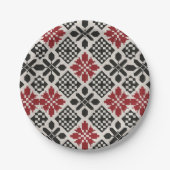 Red Schwarz-weiß Geometric Folk Pattern Pappteller (Vorderseite)