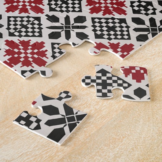 Red Schwarz-weiß Geometric Folk Pattern Puzzle (Seite)