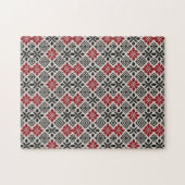 Red Schwarz-weiß Geometric Folk Pattern Puzzle (Horizontal)
