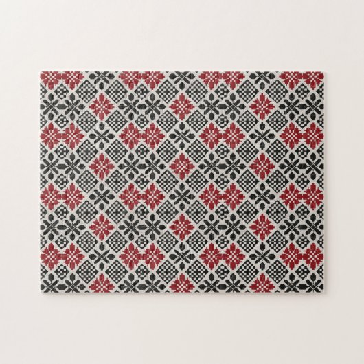 Red Schwarz-weiß Geometric Folk Pattern Puzzle (Horizontal)