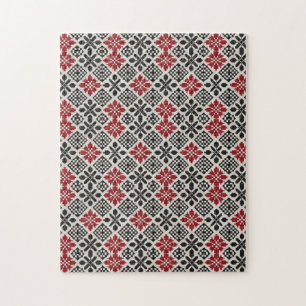 Red Schwarz-weiß Geometric Folk Pattern Puzzle