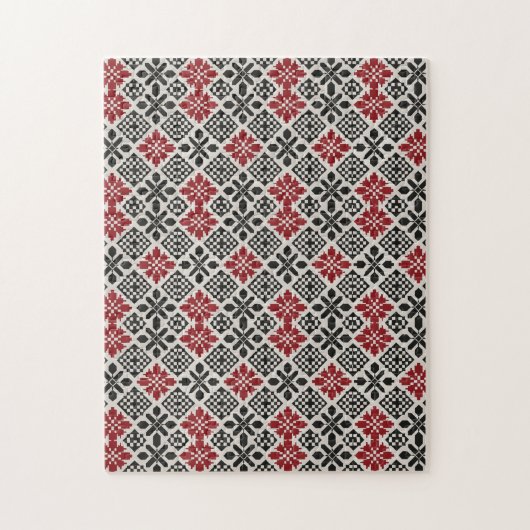 Red Schwarz-weiß Geometric Folk Pattern Puzzle (Vertikal)