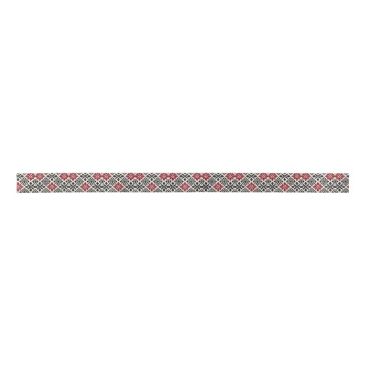 Red Schwarz-weiß Geometric Folk Pattern Satinband (Vorderseite)
