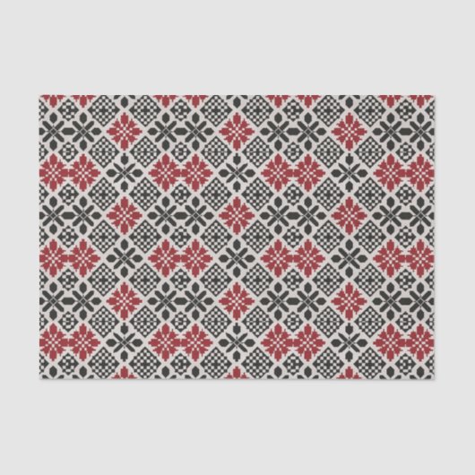 Red Schwarz-weiß Geometric Folk Pattern Seidenpapier (Vorderseite)