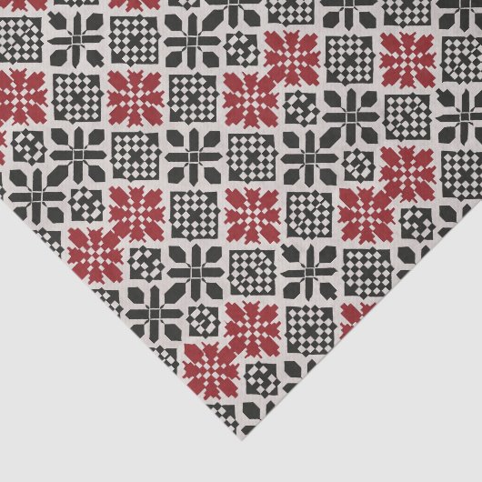 Red Schwarz-weiß Geometric Folk Pattern Seidenpapier (Ausschnitt)