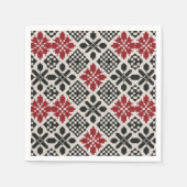 Red Schwarz-weiß Geometric Folk Pattern Serviette (Vorderseite)