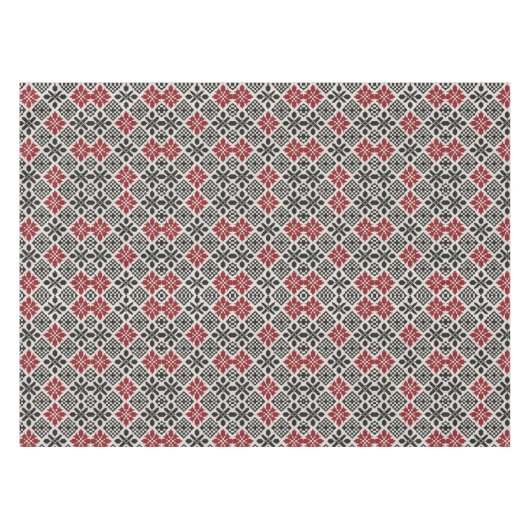 Red Schwarz-weiß Geometric Folk Pattern Tischdecke (Vorderseite (Horizontal))