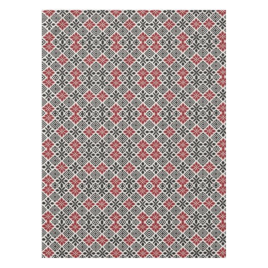 Red Schwarz-weiß Geometric Folk Pattern Tischdecke (Vorderseite)