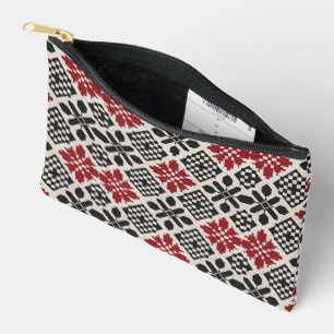 Red Schwarz-weiß Geometric Folk Pattern Zubehörtasche