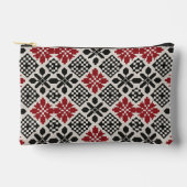 Red Schwarz-weiß Geometric Folk Pattern Zubehörtasche (Vorderseite)