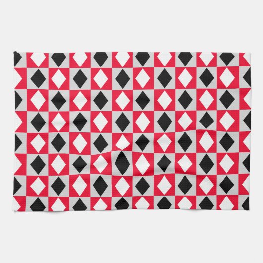 Red Schwarz-weiß Geometric Rhombus Diamond Geschirrtuch (Horizontal)